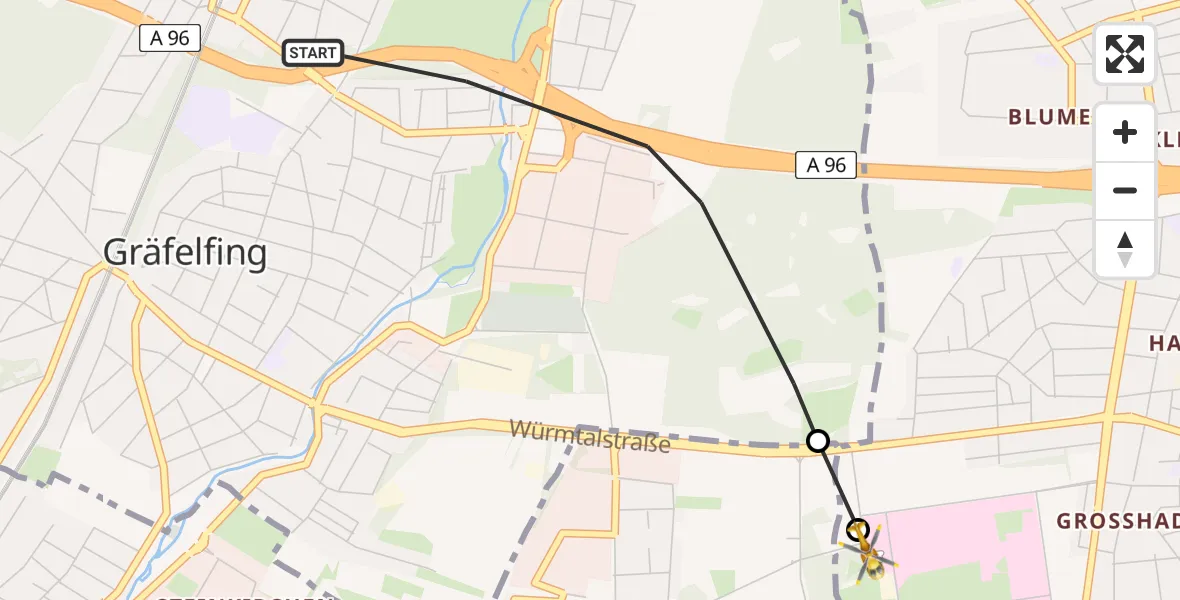 Flugroute Rettungshubschrauber Gräfelfing - DRF Air Rescue München Hubschrauberlandeplatz, 21 Mai 2026, 15:27