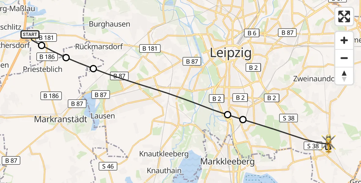 Flugroute Rettungshubschrauber ADAC Air Rescue Station Leipzig/Schkeuditz-Dölzig Hubschrauberlandeplatz (Christoph 61) - Leipzig, 21 Mai 2026, 15:28