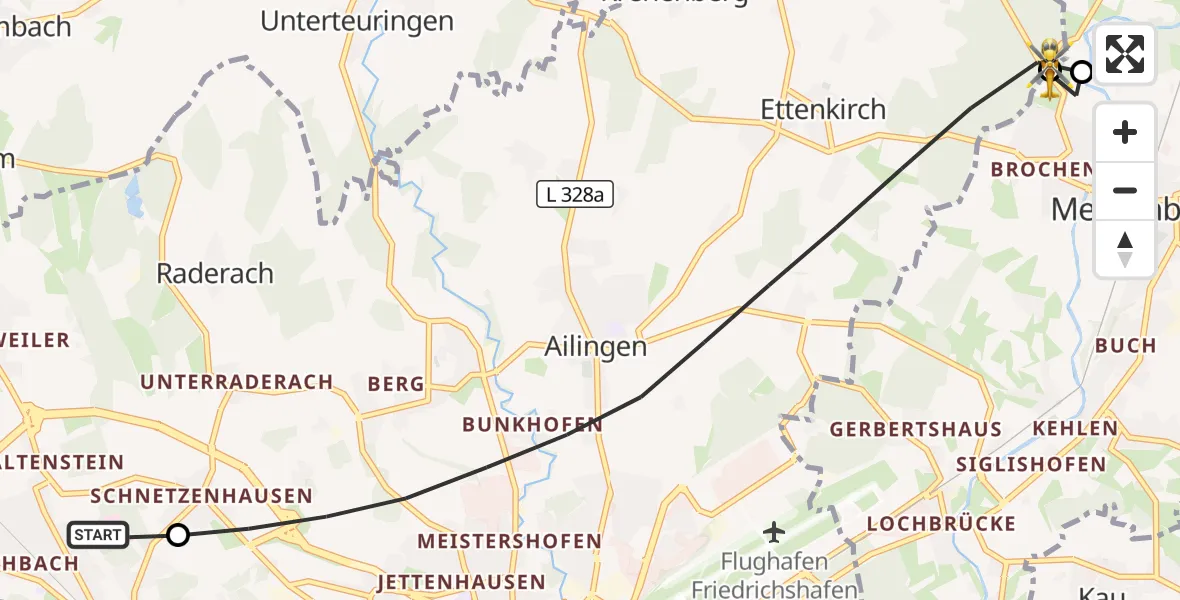 Flugroute Rettungshubschrauber Friedrichshafen Hospital - Friedrichshafen, 21 Mai 2026, 15:29