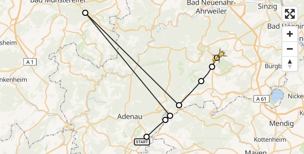 Flugroute Ambulanzhubschrauber Nürburg - Dedenbach, 21 Mai 2026, 15:29