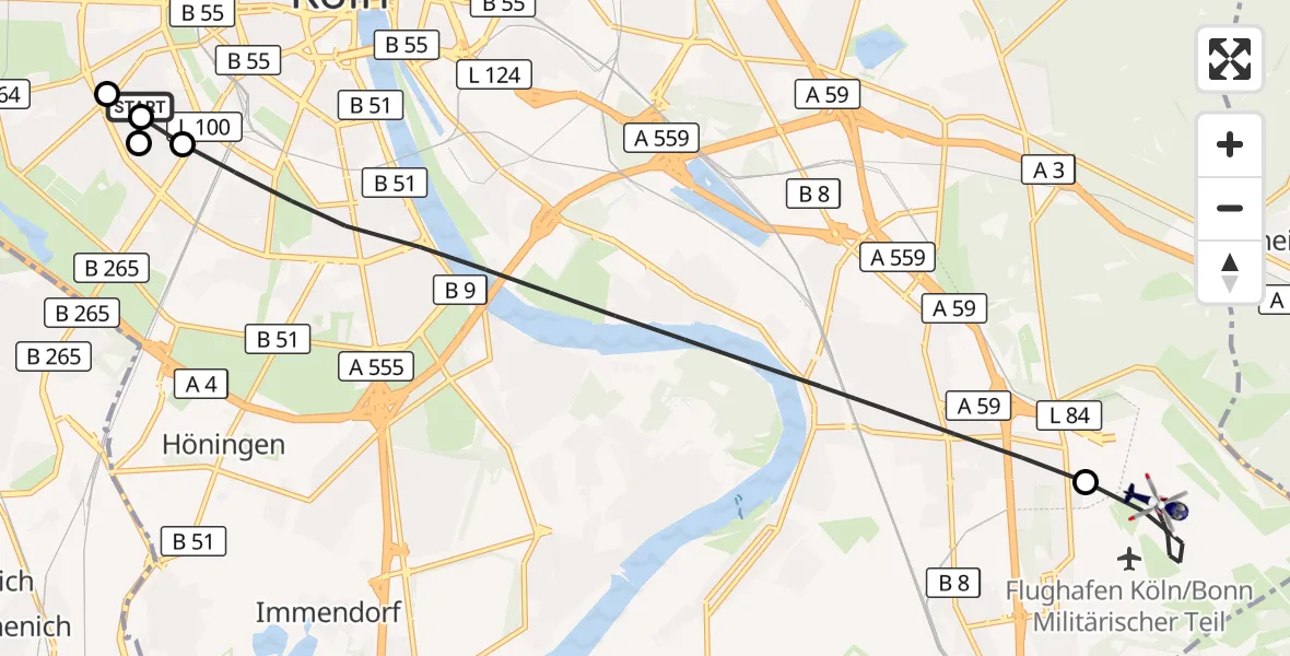 Flugroute Polizeihubschrauber Köln University Hospital - Köln Bonn Flughafen, 21 Mai 2026, 15:30