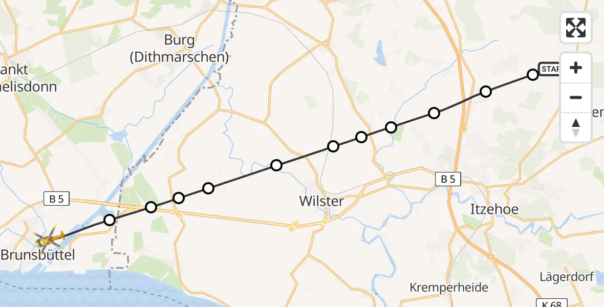 Flugroute Rettungshubschrauber Hohenlockstedt - Brunsbüttel, 21 Mai 2026, 15:35