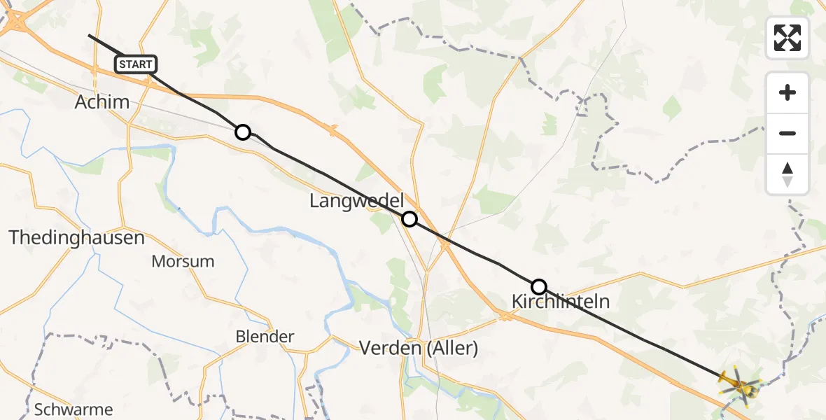 Flugroute Rettungshubschrauber Achim - Kirchlinteln, 21 Mai 2026, 15:51