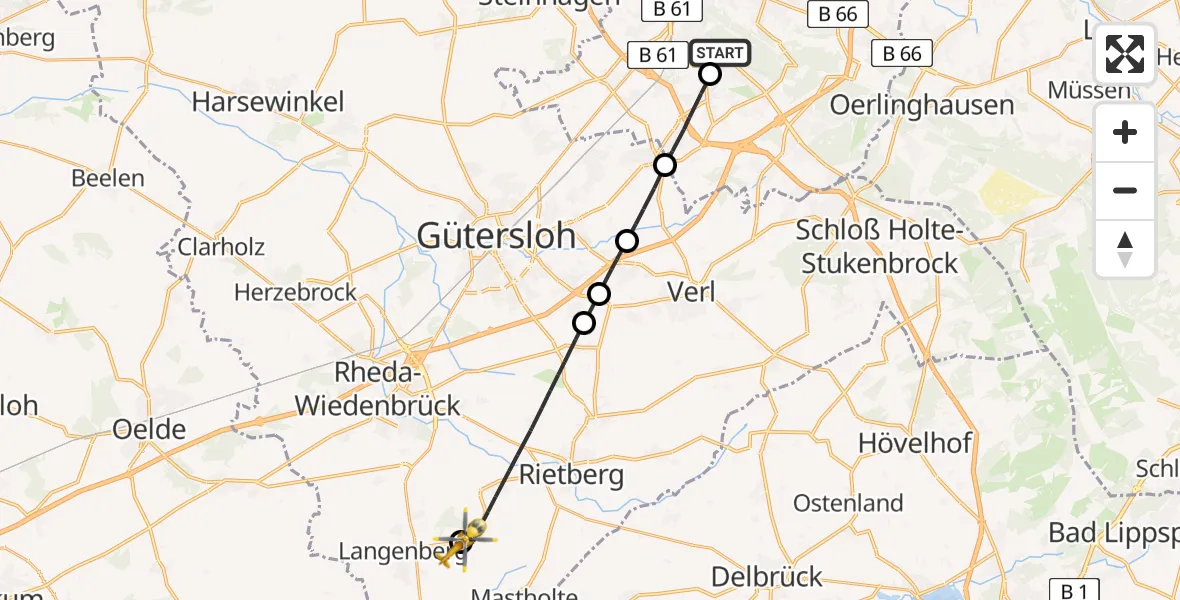 Flugroute Rettungshubschrauber Luftrettungszentrum Bielefeld - Rietberg, 21 Mai 2026, 15:54