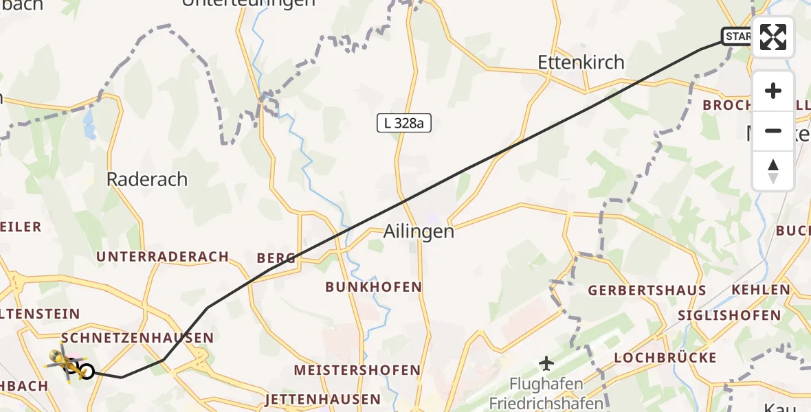 Flugroute Rettungshubschrauber Friedrichshafen - Friedrichshafen Hospital, 21 Mai 2026, 15:58