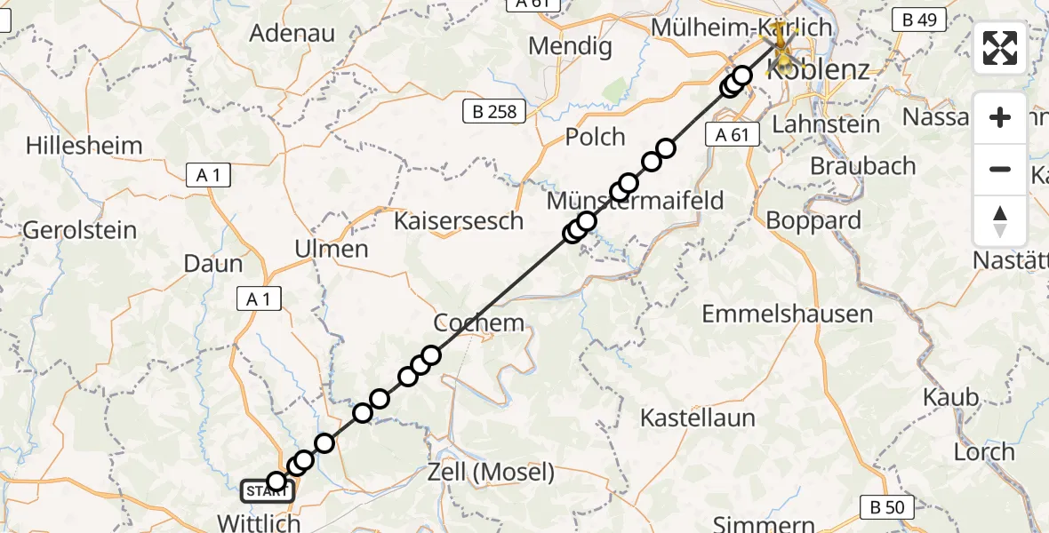 Flugroute Rettungshubschrauber Wittlich - Koblenz, 21 Mai 2026, 16:02