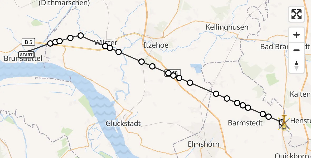 Flugroute Rettungshubschrauber Brunsbüttel - Alveslohe, 21 Mai 2026, 16:04