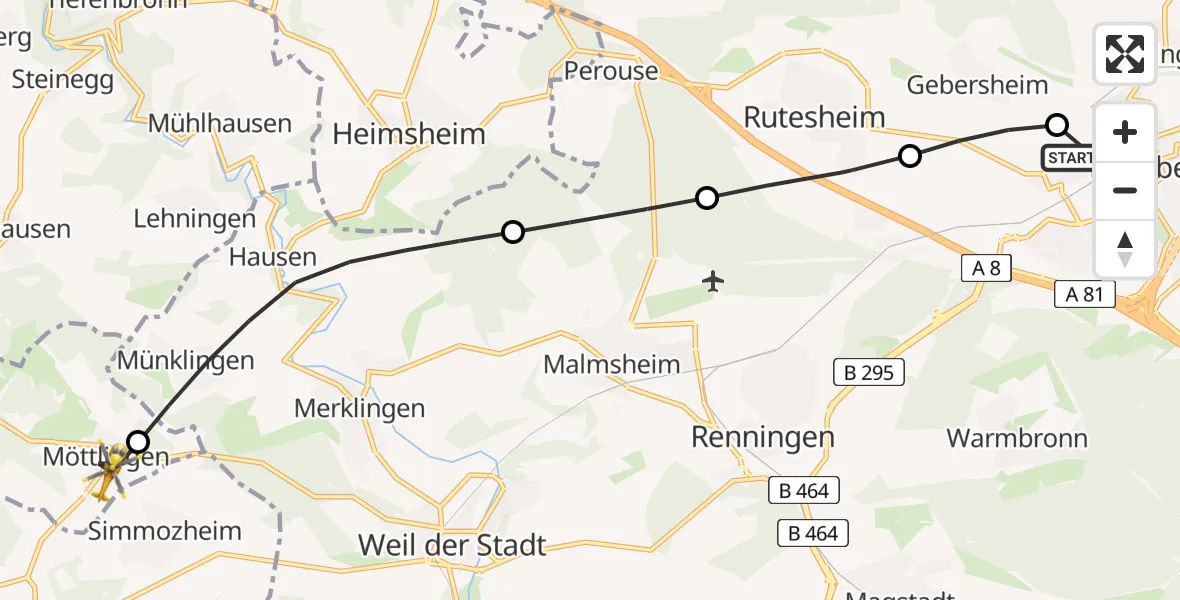 Flugroute Rettungshubschrauber Leonberg Hospital - Bad Liebenzell, 21 Mai 2026, 16:07