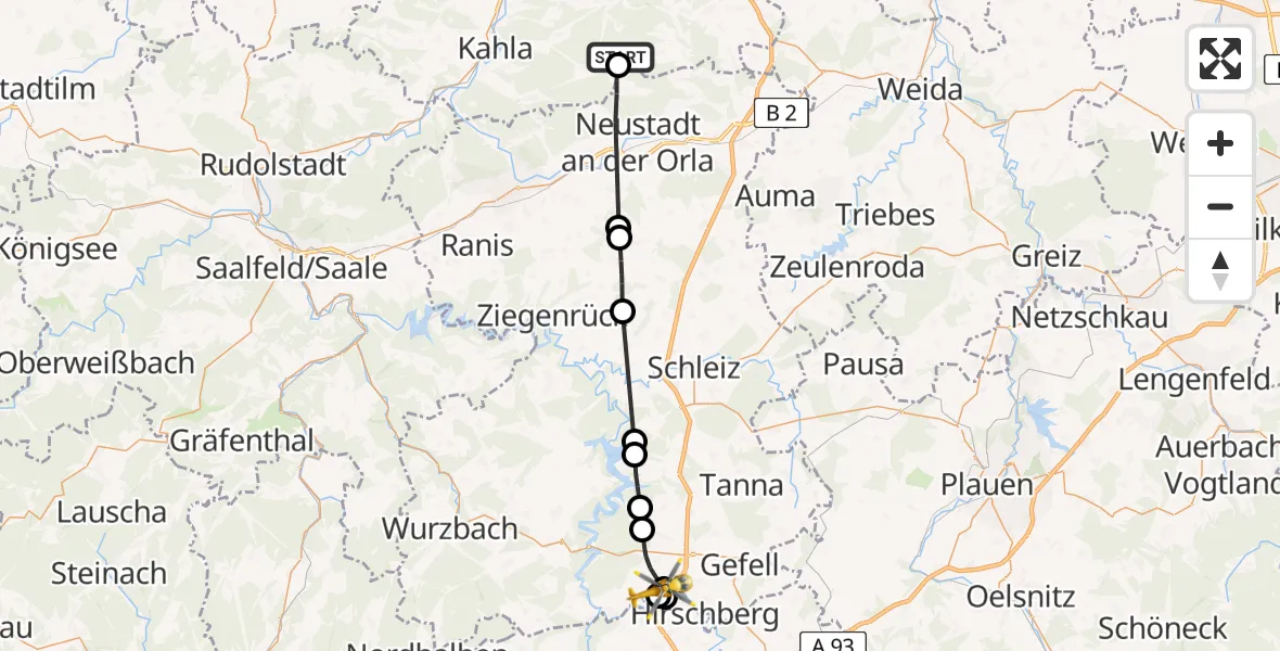 Flugroute Rettungshubschrauber Meusebach - Hirschberg, 21 Mai 2026, 16:12