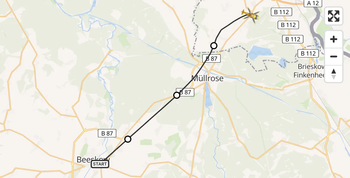 Flugroute Rettungshubschrauber Beeskow - Frankfurt (Oder), 21 Mai 2026, 16:19