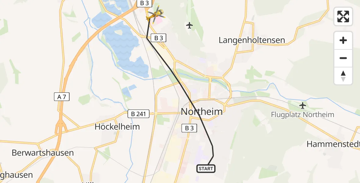 Flugroute Rettungshubschrauber Northeim - Northeim, 21 Mai 2026, 16:25