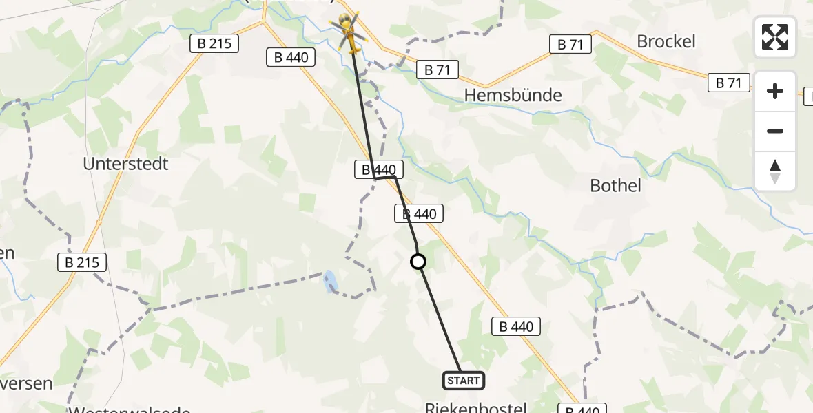 Flugroute Rettungshubschrauber Kirchwalsede - Rotenburg (Wümme), 21 Mai 2026, 16:30