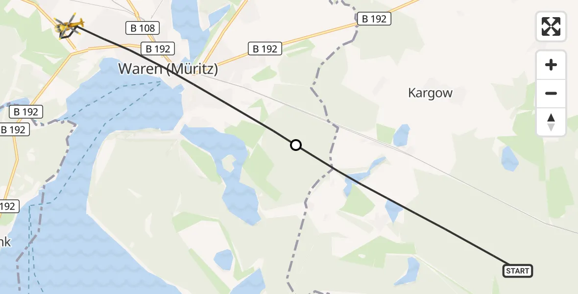 Flugroute Rettungshubschrauber Kargow - Waren (Müritz), 21 Mai 2026, 16:31