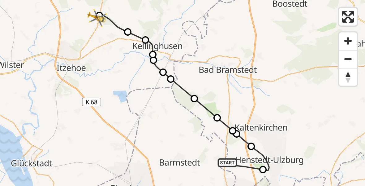 Flugroute Rettungshubschrauber Alveslohe - Itzehoe Hungriger Wolf Flugplatz, 21 Mai 2026, 16:36