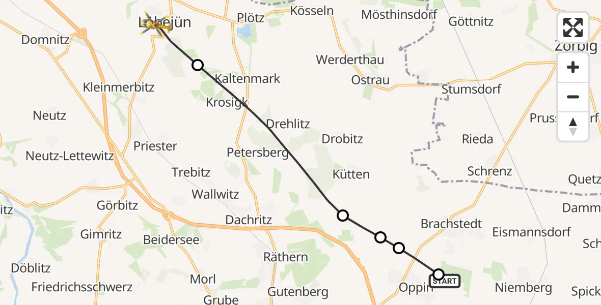 Flugroute Ambulanzhubschrauber Halle-Oppin Flugplatz - Wettin-Löbejün, 21 Mai 2026, 16:37
