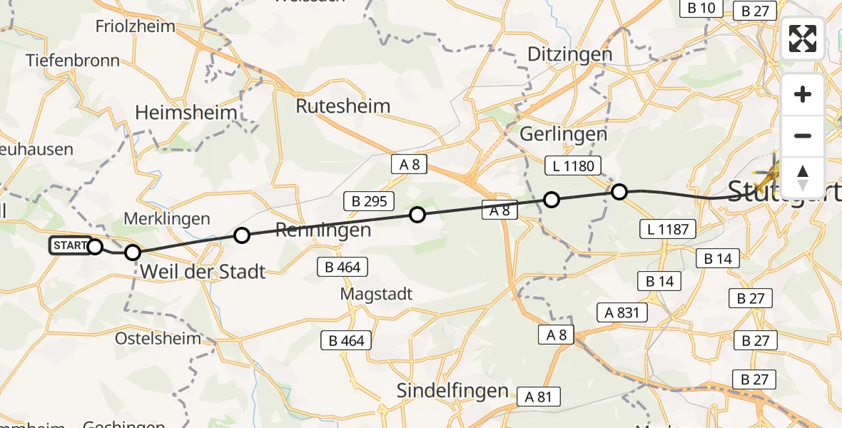 Flugroute Rettungshubschrauber Bad Liebenzell - Stuttgart, 21 Mai 2026, 16:41