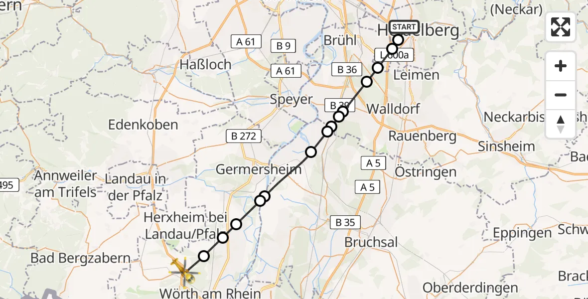 Flugroute Rettungshubschrauber Heidelberg - Kandel, 21 Mai 2026, 16:42