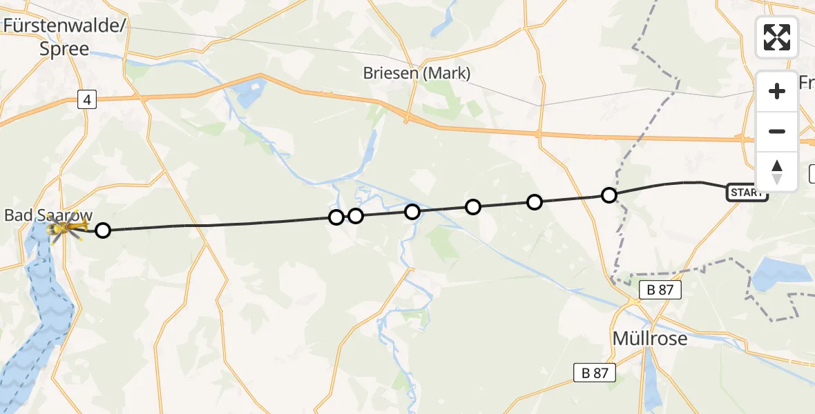 Flugroute Rettungshubschrauber Frankfurt (Oder) - Bad Saarow, 21 Mai 2026, 16:49