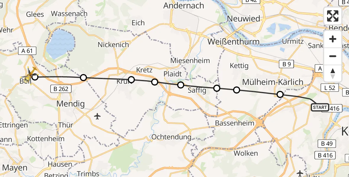 Flugroute Rettungshubschrauber Koblenz - Bell, 21 Mai 2026, 16:50