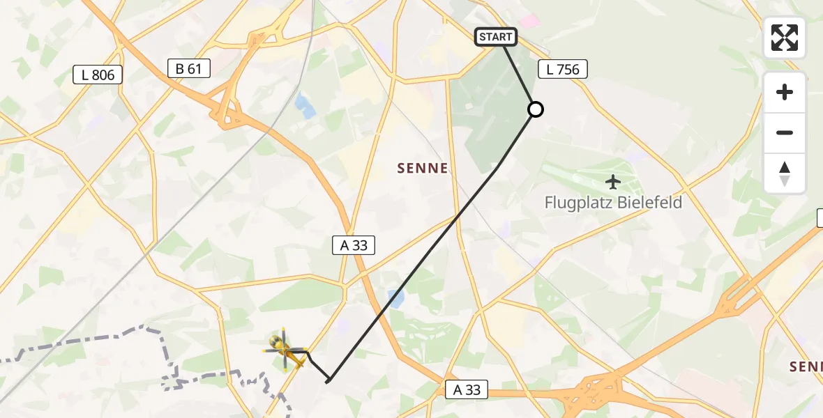 Flugroute Rettungshubschrauber Luftrettungszentrum Bielefeld - Bielefeld, 21 Mai 2026, 16:56