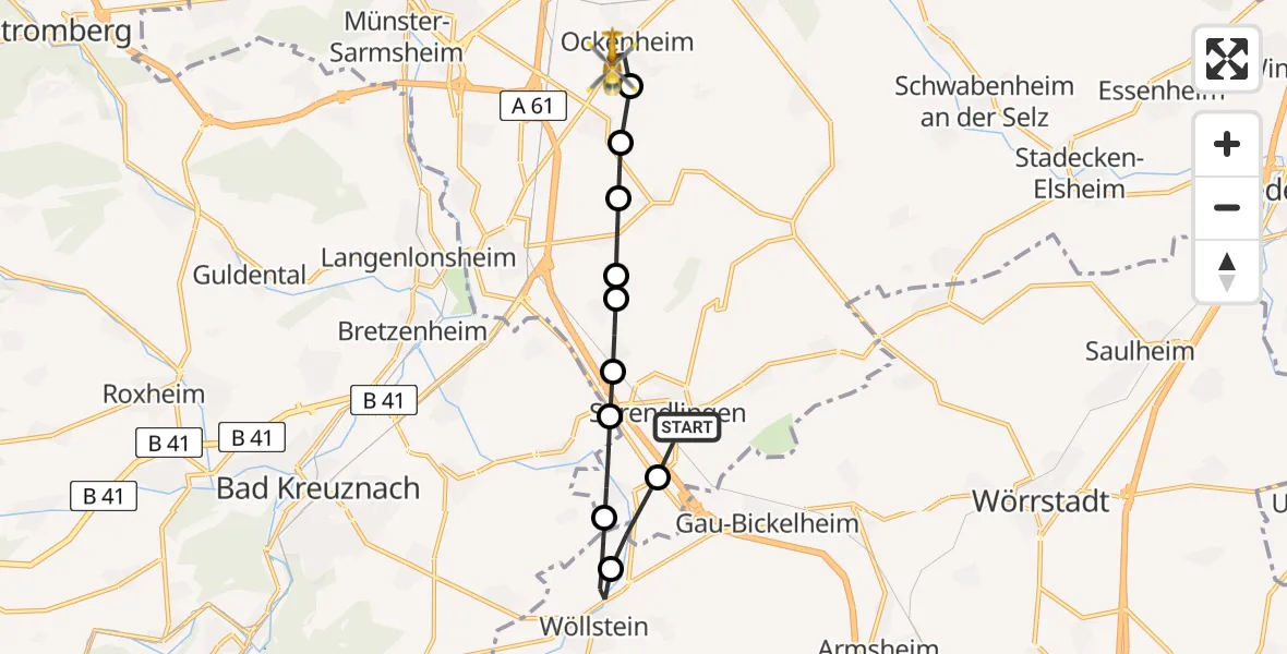 Flugroute Rettungshubschrauber Sprendlingen - Ockenheim, 21 Mai 2026, 16:58