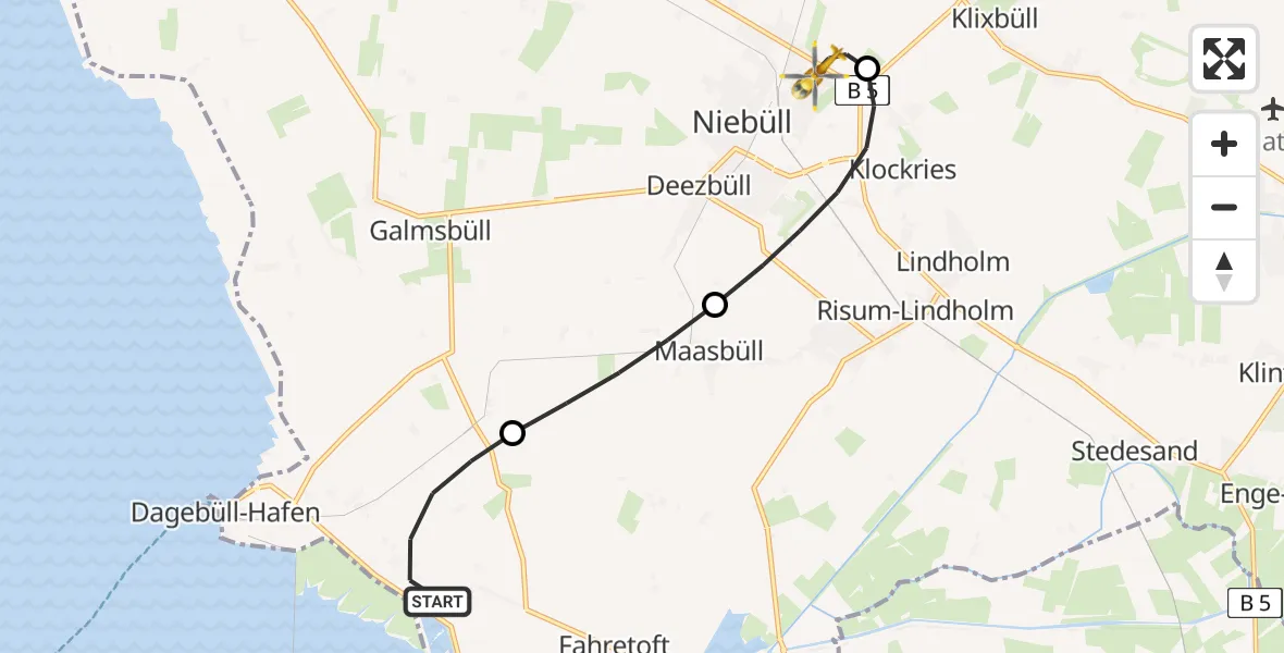 Flugroute Rettungshubschrauber Dagebüll - Niebüll, 21 Mai 2026, 17:01