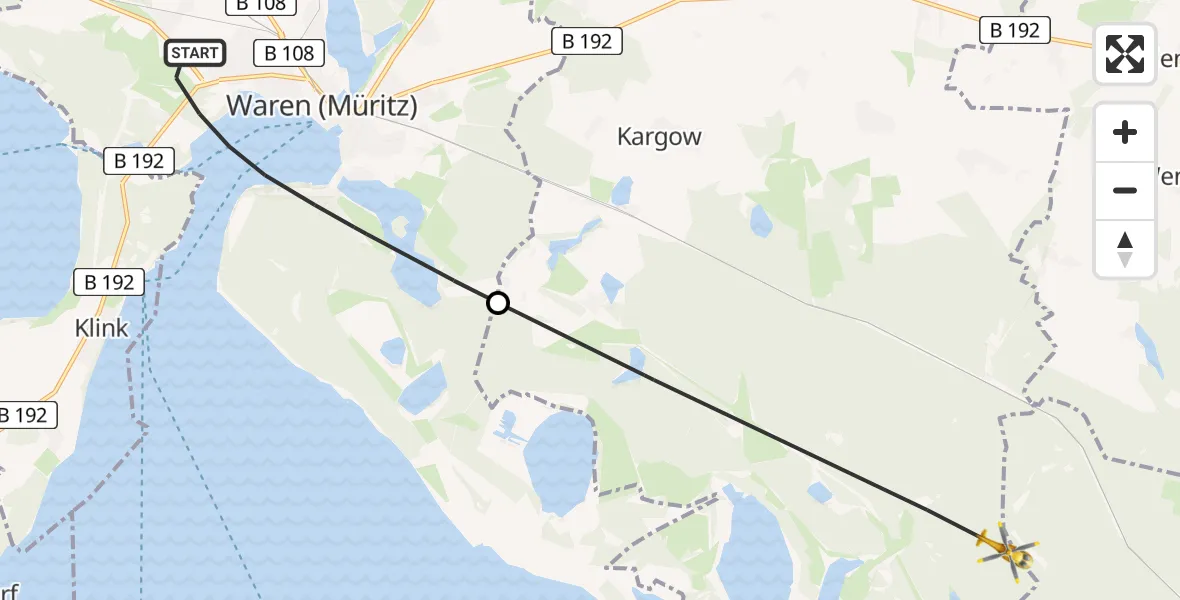 Flugroute Rettungshubschrauber Waren (Müritz) - Kargow, 21 Mai 2026, 17:03