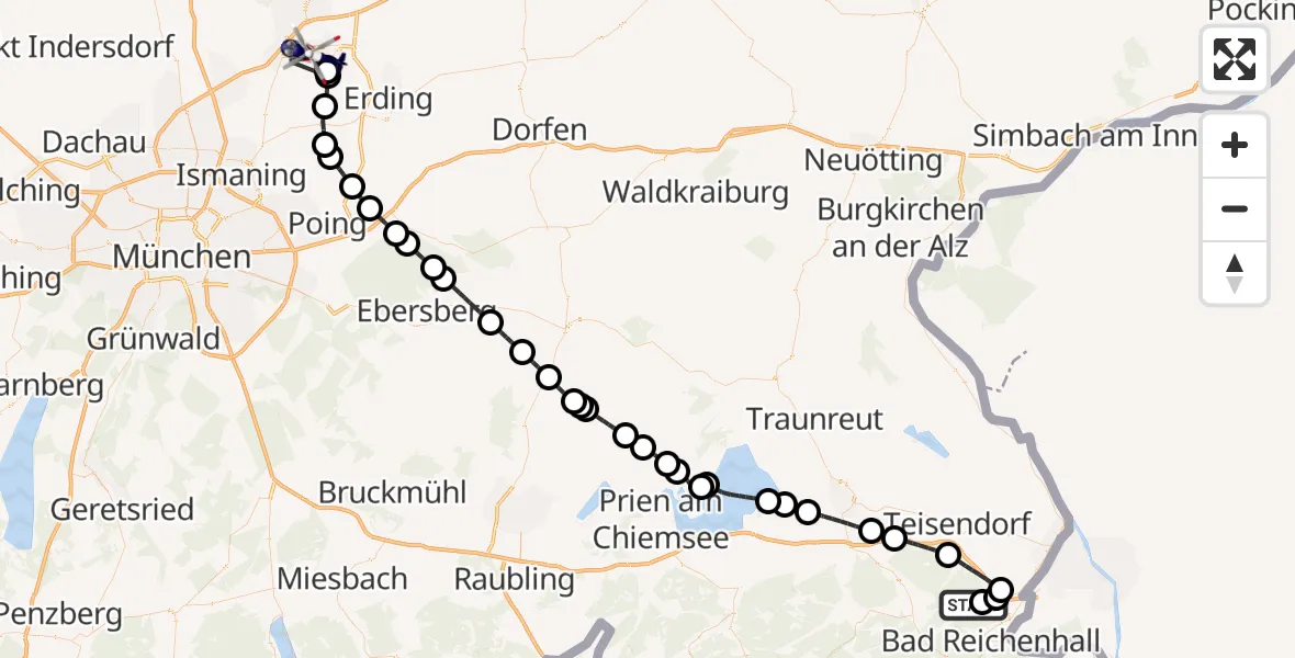 Flugroute Polizeihubschrauber Piding - München Flughafen, 21 Mai 2026, 17:08