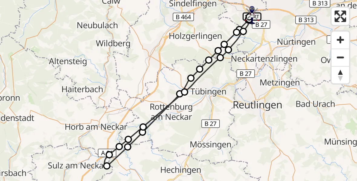 Flugroute Polizeihubschrauber Flughafen Stuttgart - Flughafen Stuttgart, 21 Mai 2026, 17:16
