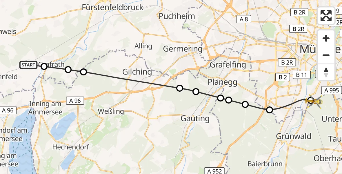 Flugroute Rettungshubschrauber Kottgeisering - ADAC Air Rescue Center Hubschrauberlandeplatz (Christoph 1), 21 Mai 2026, 17:18
