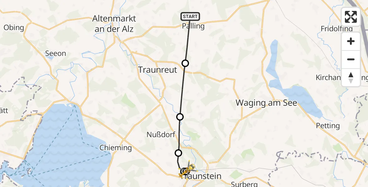 Flugroute Rettungshubschrauber Palling - Traunstein Hospital, 21 Mai 2026, 17:23
