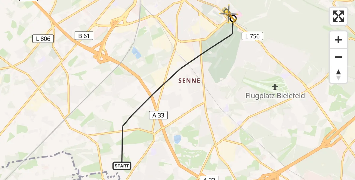 Flugroute Rettungshubschrauber Bielefeld - Luftrettungszentrum Bielefeld, 21 Mai 2026, 17:26