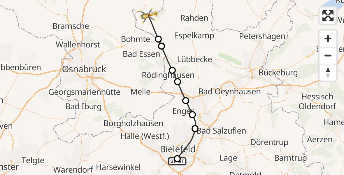 Flugroute Rettungshubschrauber Luftrettungszentrum Bielefeld - Stemwede, 21 Mai 2026, 17:31