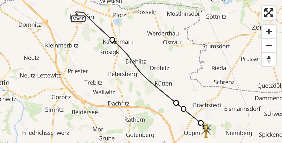 Flugroute Ambulanzhubschrauber Wettin-Löbejün - Halle-Oppin Flugplatz, 21 Mai 2026, 17:34