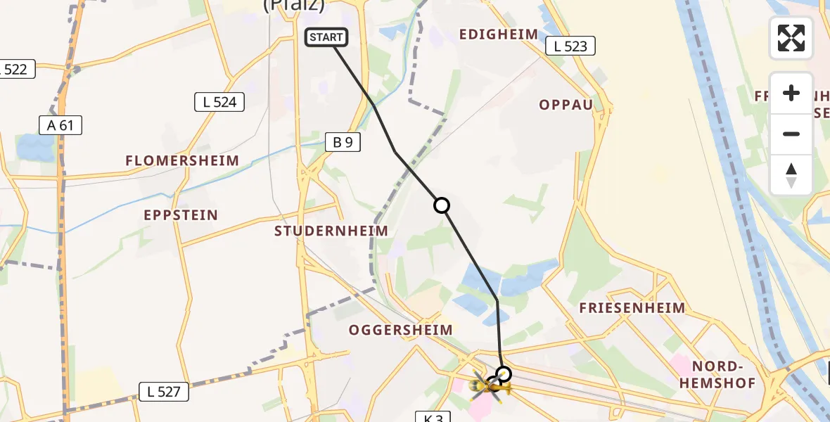 Flugroute Rettungshubschrauber Frankenthal (Pfalz) - Ludwigshafen Accident Hospital, 21 Mai 2026, 17:49