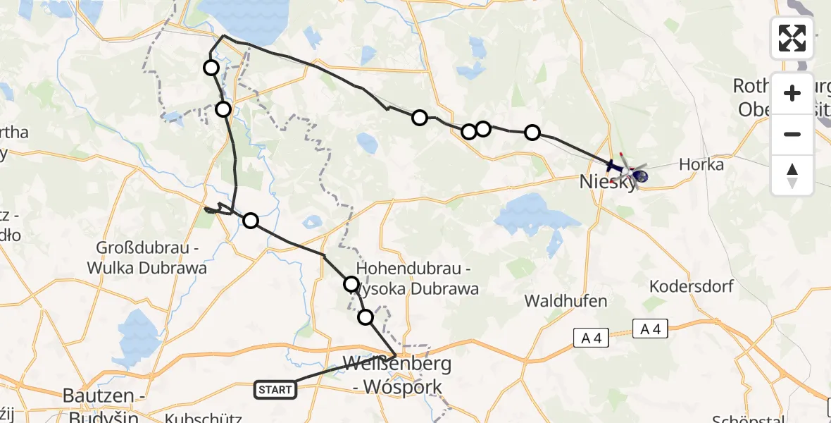 Flugroute Polizeihubschrauber Weißenberg - Niesky, 21 Mai 2026, 17:58