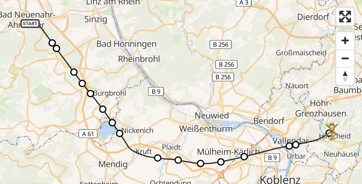 Flugroute Rettungshubschrauber Bad Neuenahr-Ahrweiler - Hillscheid, 21 Mai 2026, 18:01