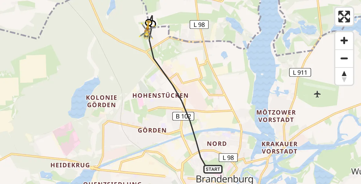 Flugroute Rettungshubschrauber Brandenburg an der Havel - Brandenburg an der Havel, 21 Mai 2026, 18:01