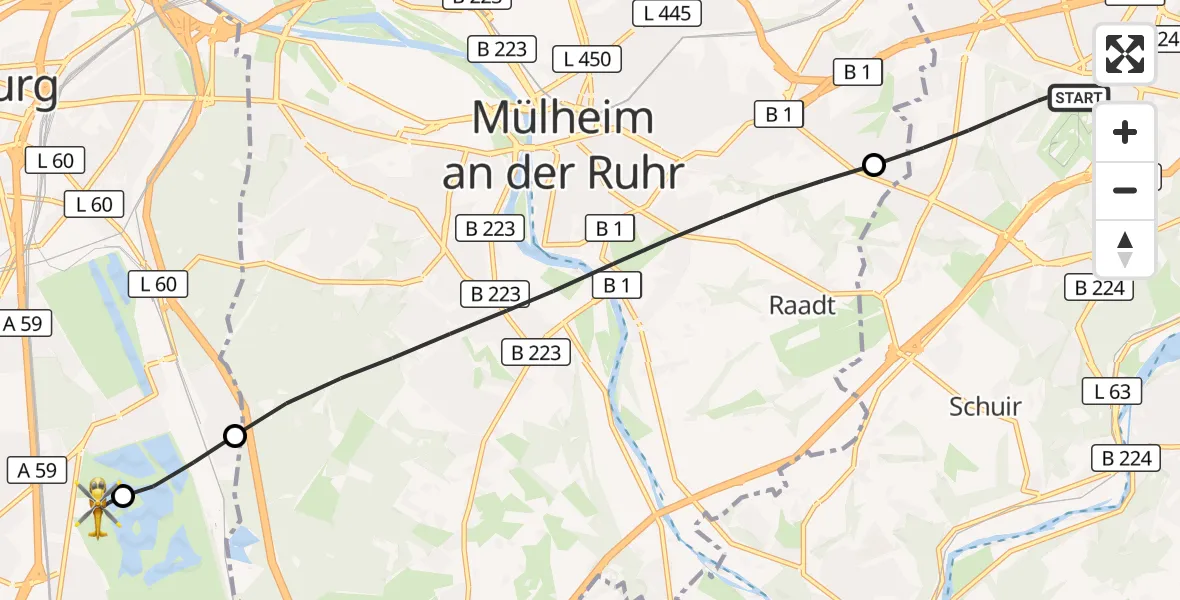 Flugroute Rettungshubschrauber Essen - Duisburg Air Rescue Hubschrauberlandeplatz (Christoph 9), 21 Mai 2026, 18:01
