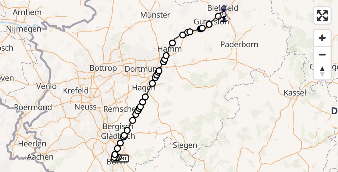 Flugroute Polizeihubschrauber Sankt Augustin - Bielefeld Flughafen, 21 Mai 2026, 18:02