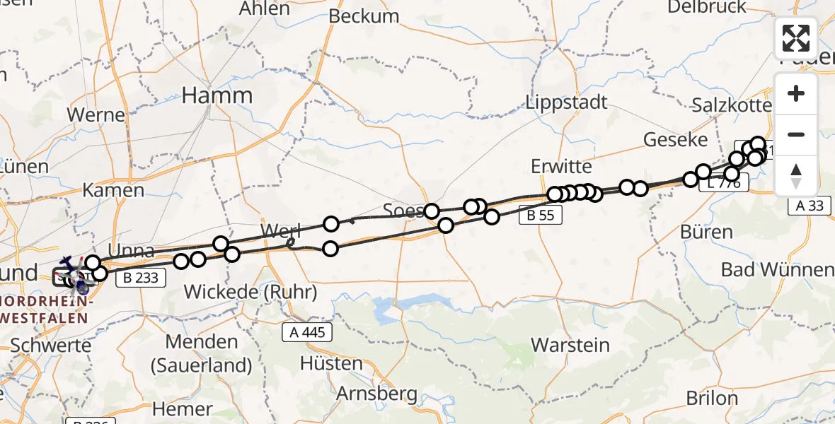 Flugroute Polizeihubschrauber Dortmund Flughafen - Dortmund Flughafen, 21 Mai 2026, 18:04