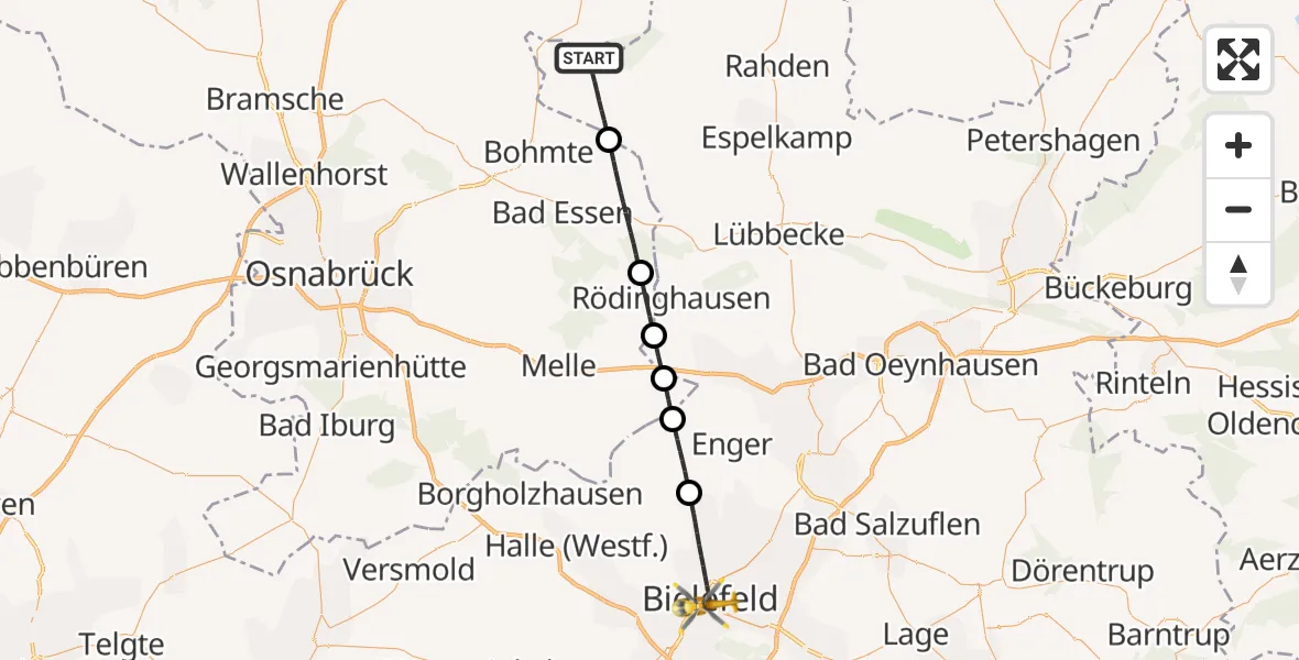 Flugroute Rettungshubschrauber Stemwede - Bielefeld, 21 Mai 2026, 18:10