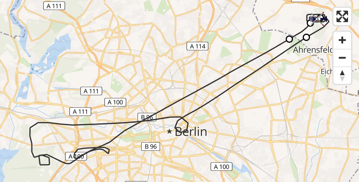 Flugroute Polizeihubschrauber Ahrensfelde Hubschrauberlandeplatz - Ahrensfelde Hubschrauberlandeplatz, 21 Mai 2026, 18:19