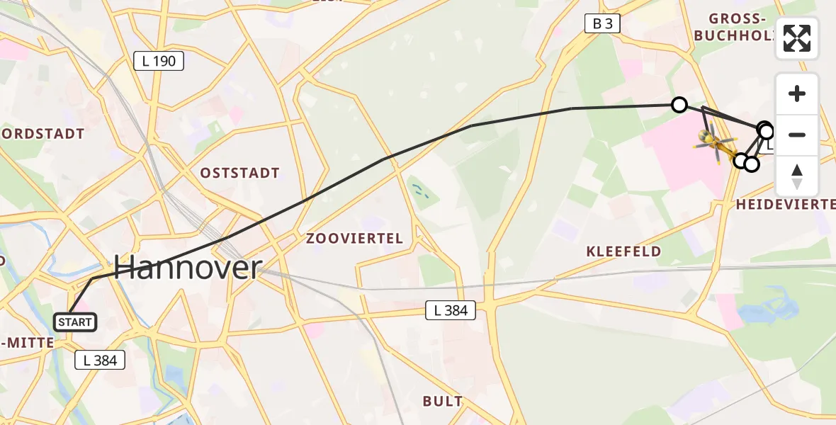 Flugroute Rettungshubschrauber Hannover - Hannover Luftrettung Hubschrauberlandeplatz (Christoph 4), 21 Mai 2026, 18:26