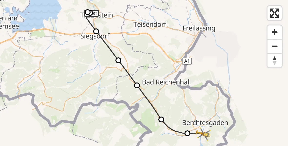 Flugroute Rettungshubschrauber Traunstein Hospital - Schönau a.Königssee, 21 Mai 2026, 18:32
