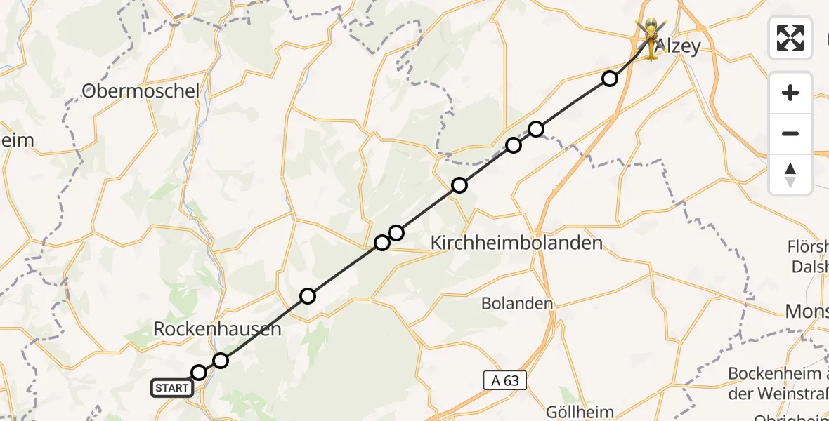 Flugroute Rettungshubschrauber Imsweiler UL - Alzey, 21 Mai 2026, 18:32