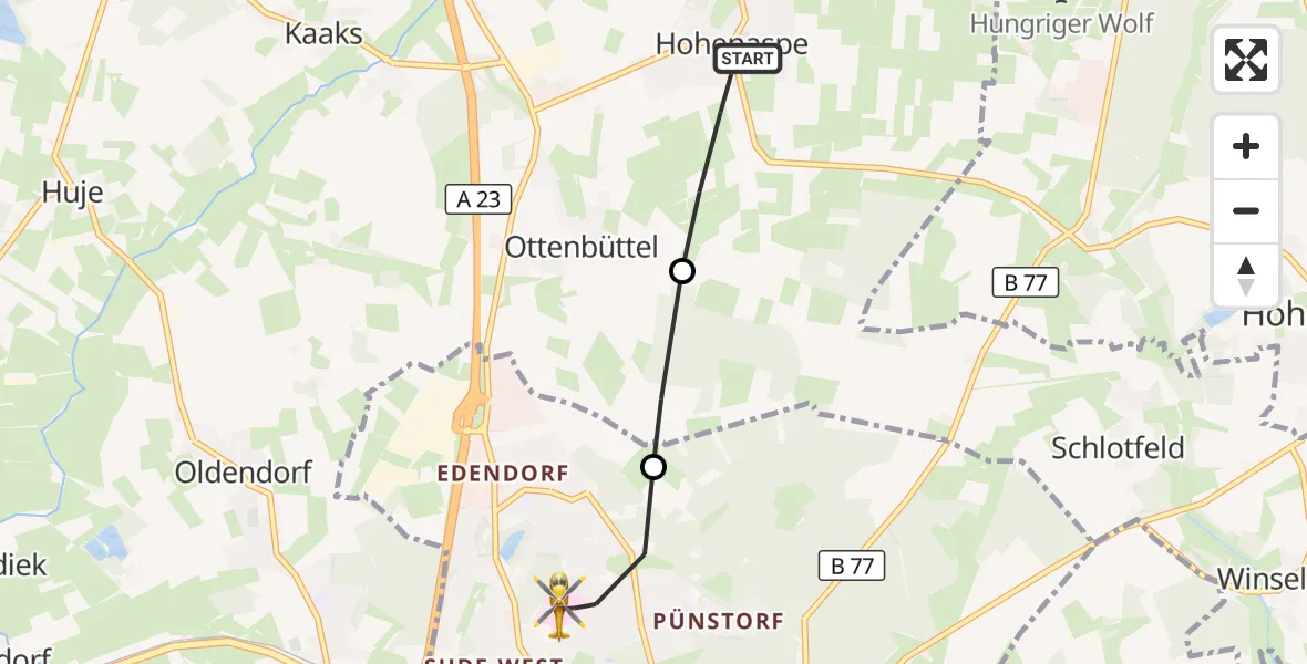 Flugroute Rettungshubschrauber Hohenaspe - Itzehoe, 21 Mai 2026, 18:34