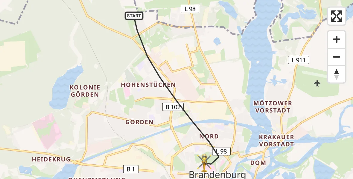Flugroute Rettungshubschrauber Brandenburg an der Havel - Brandenburg an der Havel, 21 Mai 2026, 18:39