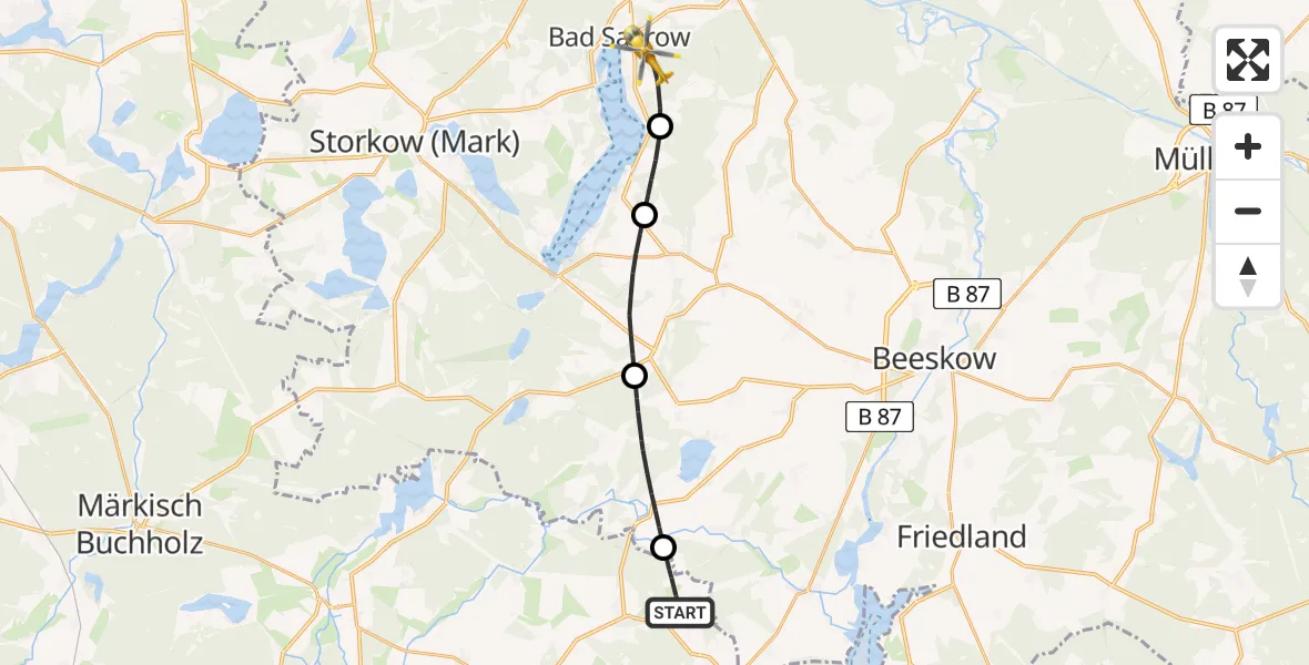 Flugroute Rettungshubschrauber Märkische Heide - Bad Saarow, 21 Mai 2026, 18:40
