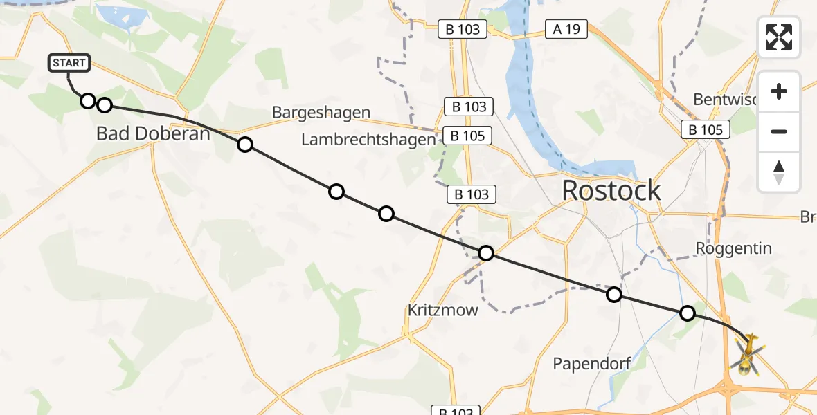 Flugroute Ambulanzhubschrauber Bad Doberan - Dummerstorf, 21 Mai 2026, 18:43